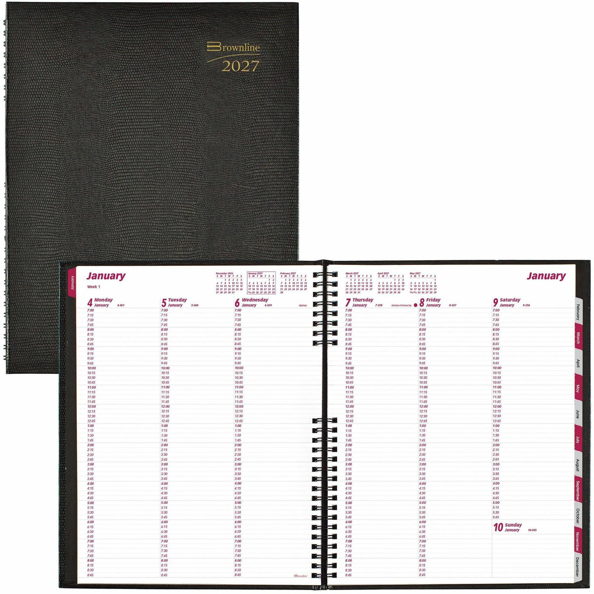 Brownline CoilPro 12-Month Weekly Planner - Julian Dates - Weekly - 12 Month - January 2027 to December 2027 - 7:00 AM t