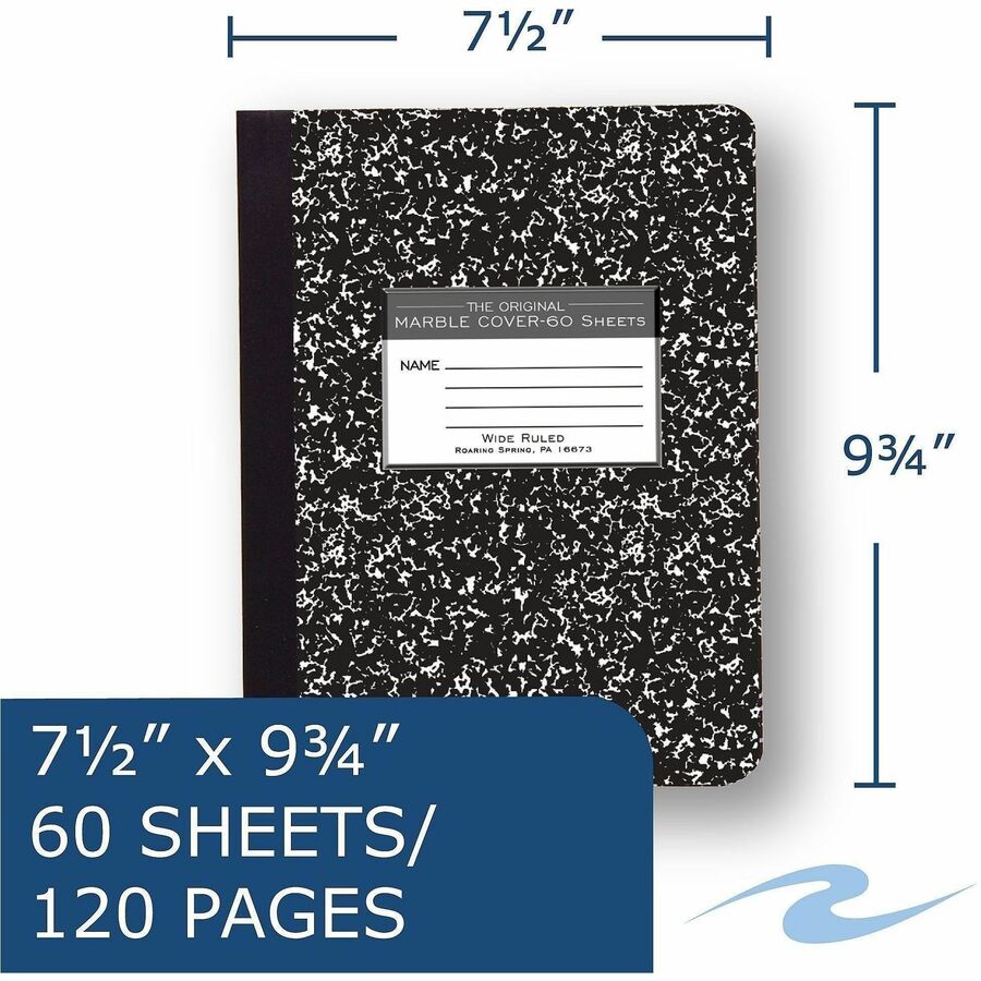 Roaring Spring Wide Ruled Hard Cover Composition Book - 60 Sheets - 120 Pages - Printed - Sewn/Tapebound - Both Side Rul