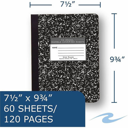 Roaring Spring Wide Ruled Hard Cover Composition Book - 60 Sheets - 120 Pages - Printed - Sewn/Tapebound - Both Side Rul
