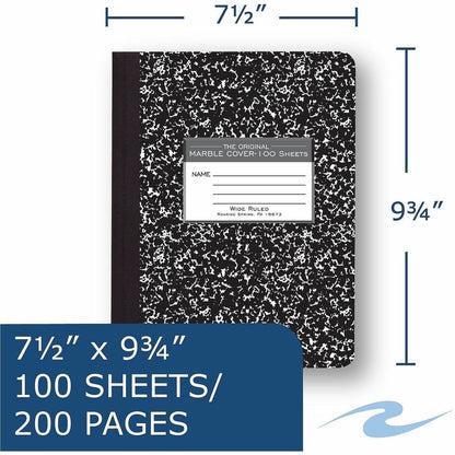 Roaring Spring Wide Ruled Hard Cover Composition Book - 100 Sheets - 200 Pages - Printed - Sewn/Tapebound - Both Side Ru