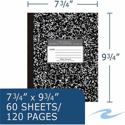 Roaring Spring Black Cover Flexcomp 10"x8" WM - 60 Sheets - 120 Pages - Printed - Sewn/Tapebound - Both Side Ruling Surf