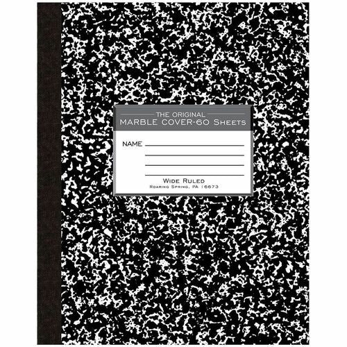 Roaring Spring Black Cover Flexcomp 10"x8" WM - 60 Sheets - 120 Pages - Printed - Sewn/Tapebound - Both Side Ruling Surf