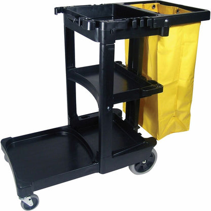 Rubbermaid Commercial Janitor Cart With Zipper Yellow Vinyl Bag - 3 Shelf - 4" , 8" Caster Size - 21.75" Width x 46" Dep
