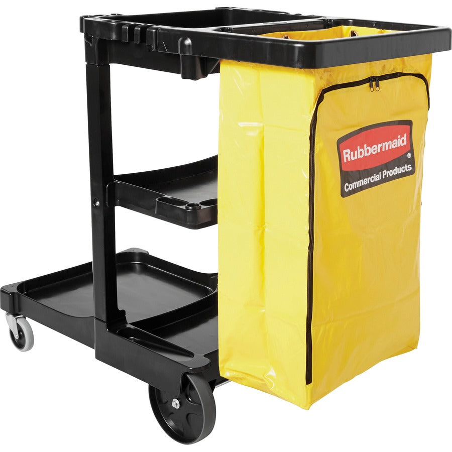 Rubbermaid Commercial Janitor Cart With Zipper Yellow Vinyl Bag - 3 Shelf - 4" , 8" Caster Size - 21.75" Width x 46" Dep