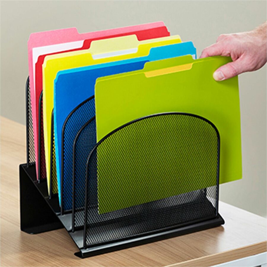 Safco Onyx Wire Mesh Desktop Organizer - 5 Compartment(s) - Compartment Size : 1" - 12" Height x 11.25" Width x 7.25" De