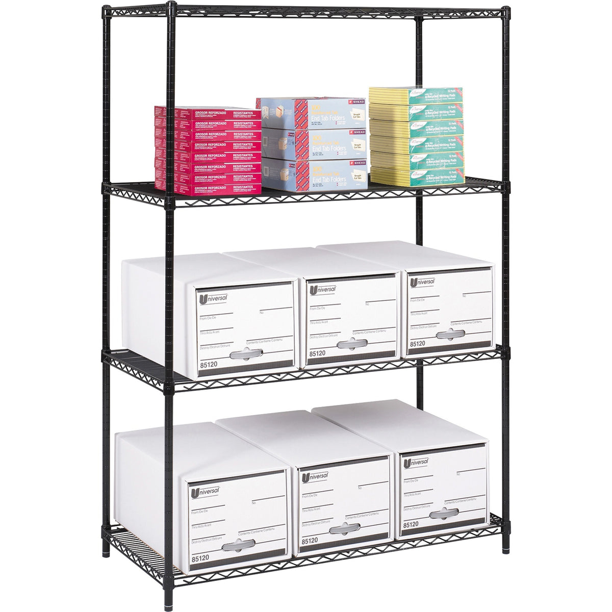 Safco Industrial Wire Shelving - 48" Width x 24" Depth x 72" Height - 4 x Shelf(ves) - 3200 lb Load Capacity - Adjustabl