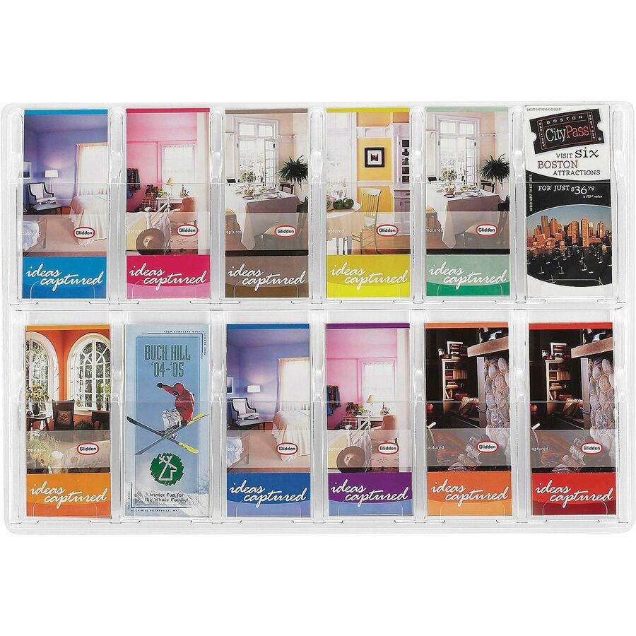 Safco 12 Pamphlet Pocket Display Rack - 12 Pocket(s) - 20.37" Height x 30" Width x 2" Depth - Break Resistant - Clear - 