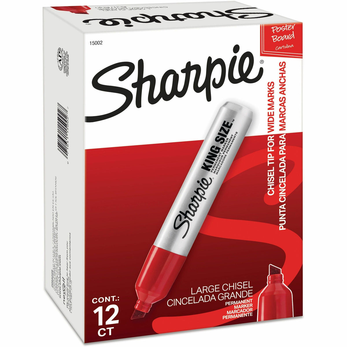 Sharpie King Size Permanent Marker - Red Ink - Silver Plastic Barrel - 12 / Dozen