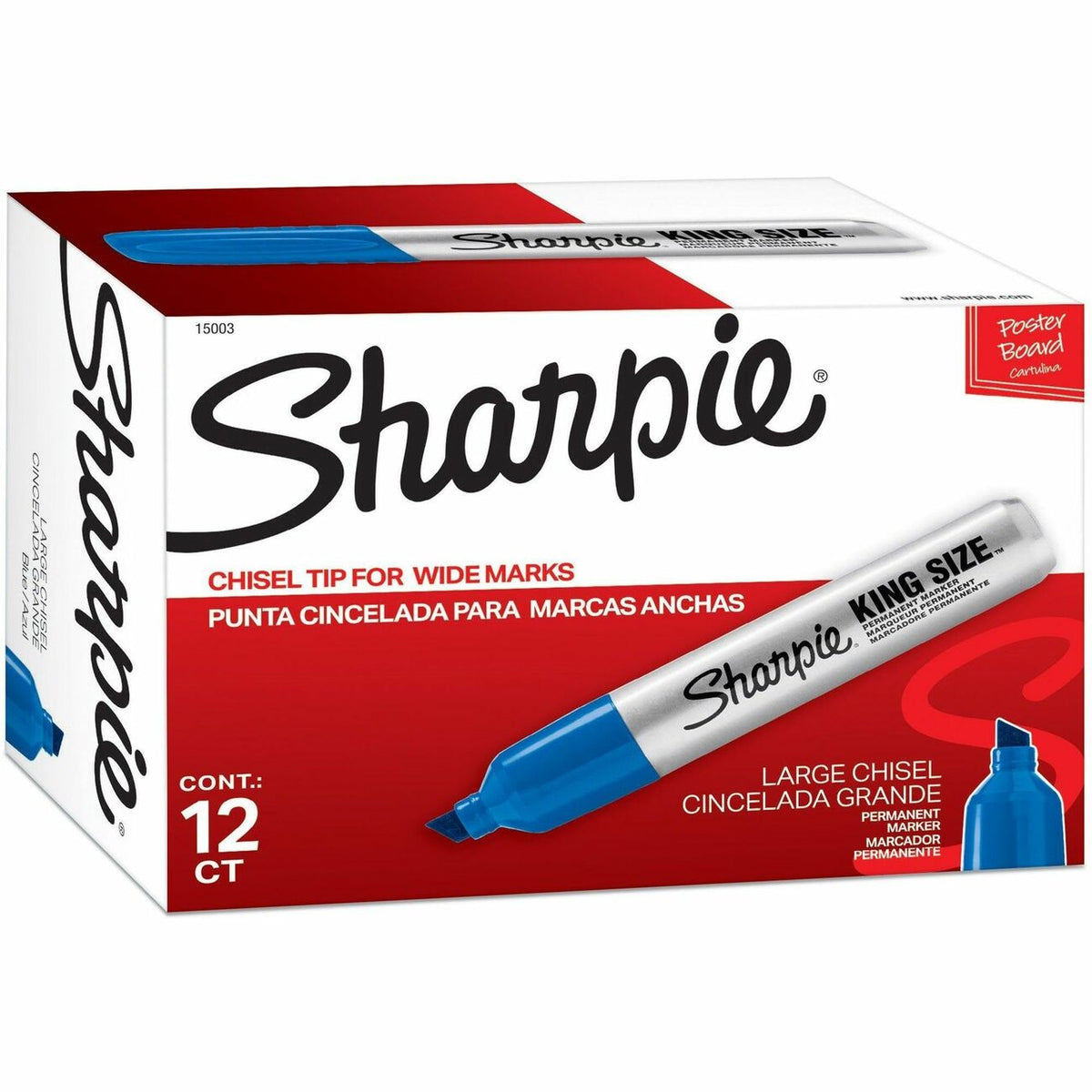 Sharpie King-Size Permanent Markers - Blue Ink - Silver Plastic Barrel - 12 / Dozen