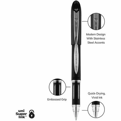 uniball™ Jetstream Ballpoint Pens - 1.0 mm Pen Point - Refillable - Black Ink - Pigment-based - Black Stainless Steel Ba
