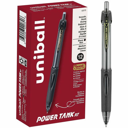 uniball™ Power Tank Retractable Ballpoint Pens - 1.0 mm Pen Point - Refillable - Retractable - Black Ink - Black Barrel 