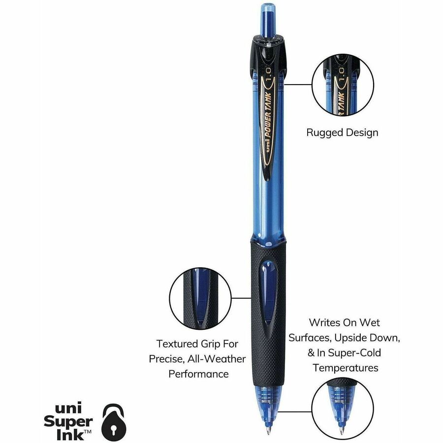 uniball™ Power Tank Retractable Ballpoint Pens - 1.0 mm Pen Point - Refillable - Retractable - Blue Ink - Blue Barrel - 