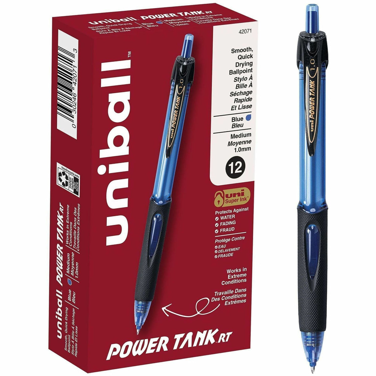 uniball™ Power Tank Retractable Ballpoint Pens - 1.0 mm Pen Point - Refillable - Retractable - Blue Ink - Blue Barrel - 