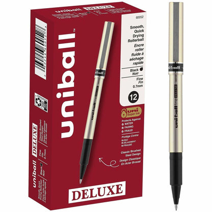uniball™ Deluxe Rollerball Pens - 0.7 mm Pen Point - Black Ink - Champagne Barrel - 12 / Dozen