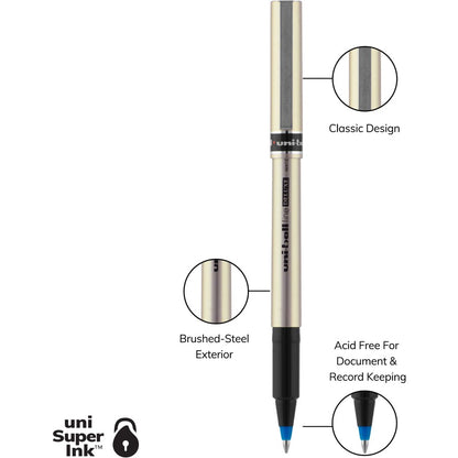 uniball™ Deluxe Rollerball Pens - 0.7 mm, Fine Pen Point - Blue Ink - Liquid - Champagne Barrel - Stainless Steel Tip - 