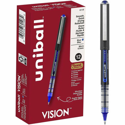 uniball™ Vision Rollerball Pens - 0.5 mm Pen Point - Blue Ink - 12 / Dozen
