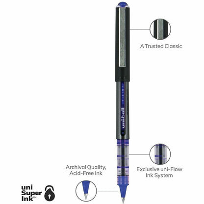uniball™ Vision Rollerball Pens - 0.5 mm Pen Point - Blue Ink - 12 / Dozen