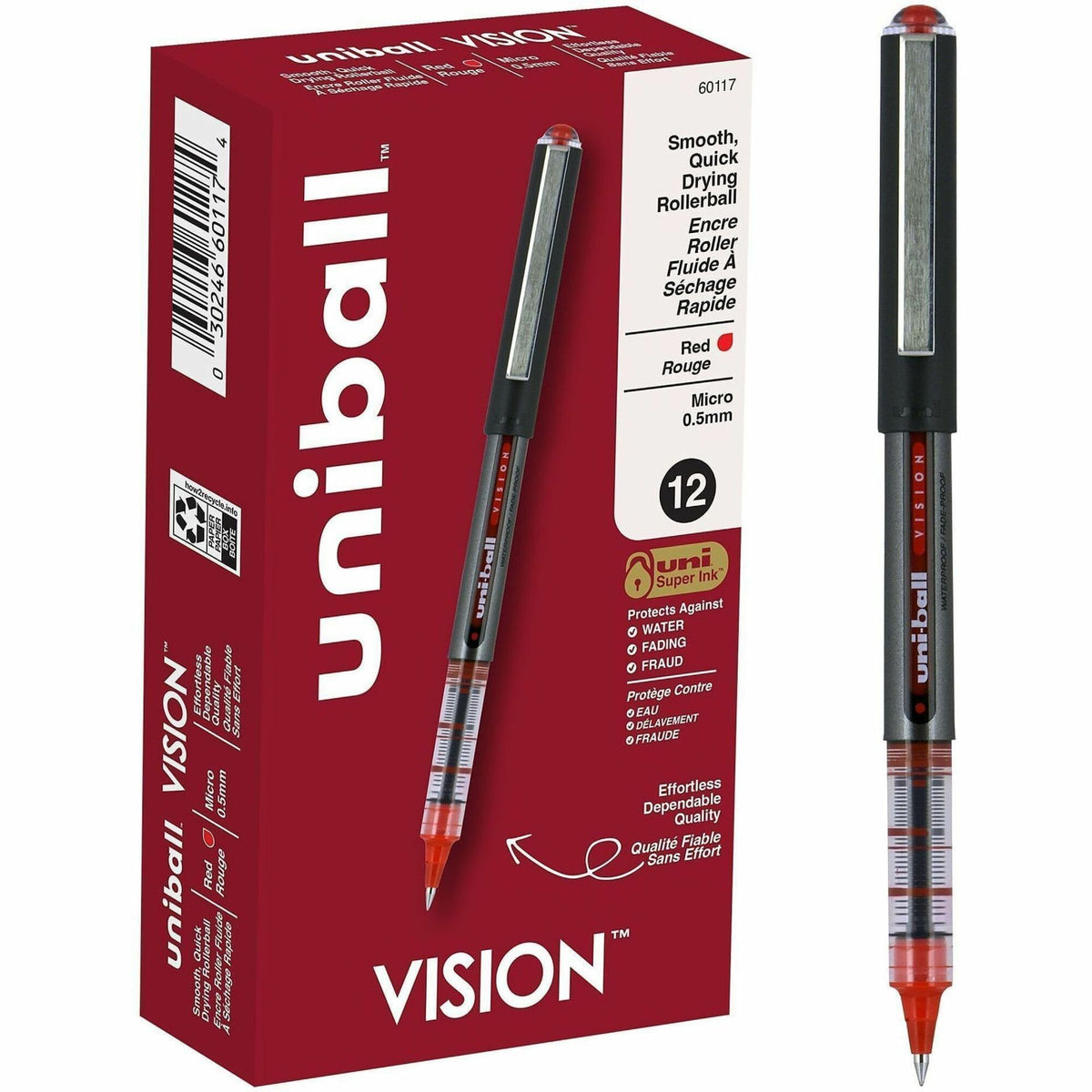 uniball™ Vision Rollerball Pens - 0.5 mm Pen Point - Red Ink - 12 / Dozen