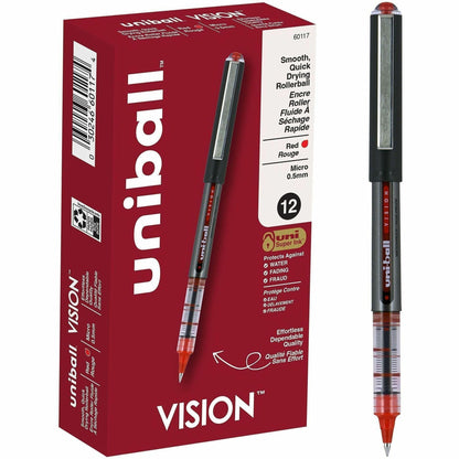 uniball™ Vision Rollerball Pens - 0.5 mm Pen Point - Red Ink - 12 / Dozen