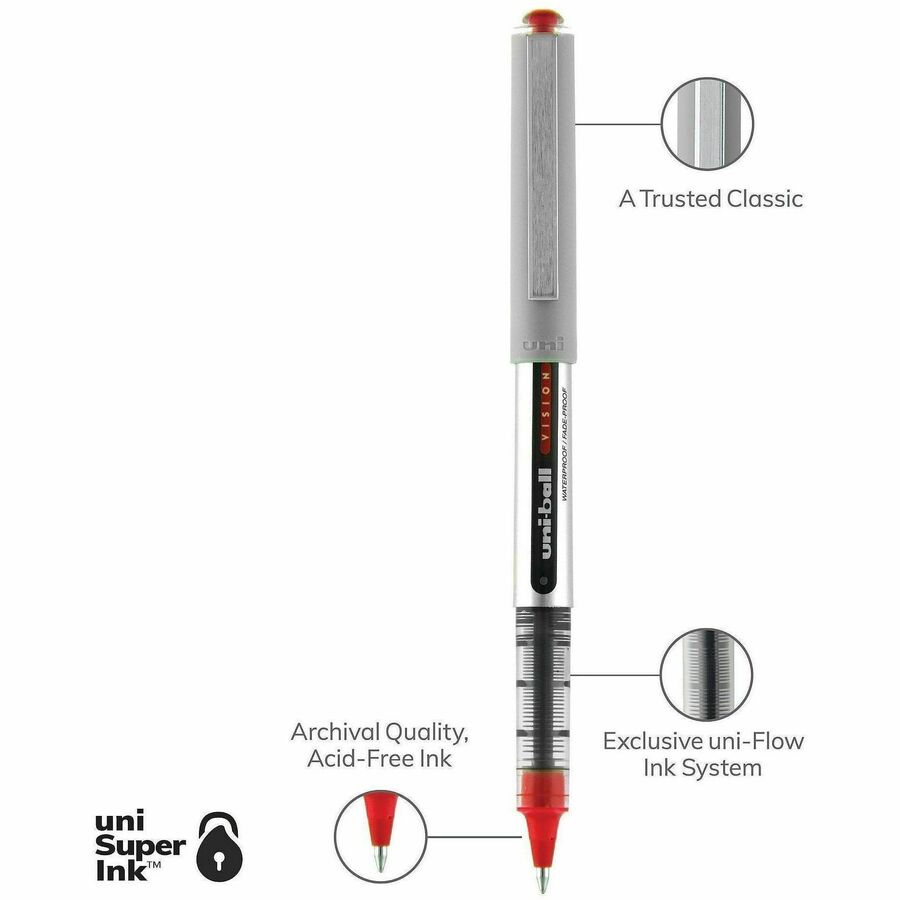 uniball™ Vision Rollerball Pens - 0.7 mm Pen Point - Red Ink - 12 / Dozen