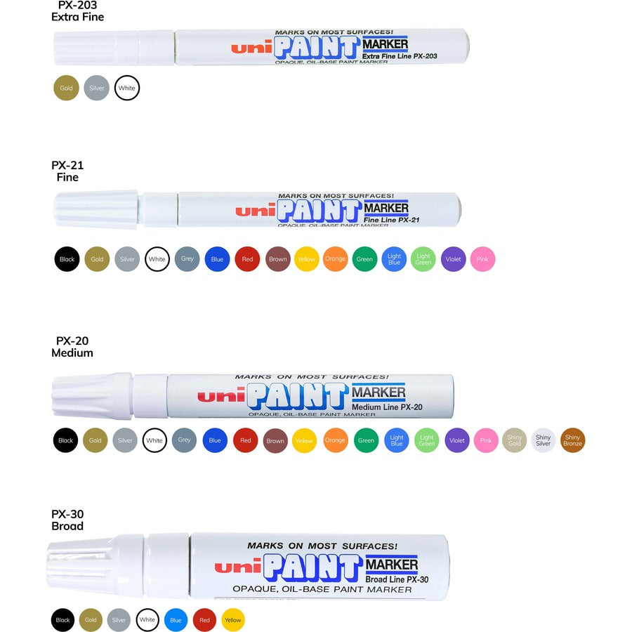 uniball™ uni-Paint PX-20 Oil-Based Paint Marker - Yellow Ink - Oil Based - White Barrel - 1 Each