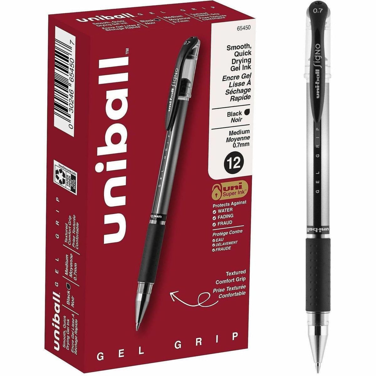 uniball™ Signo Gel Pen - 0.7 mm Pen Point - Black Ink - Gel-based, Pigment-based - Stainless Steel Tip - 12 / Dozen