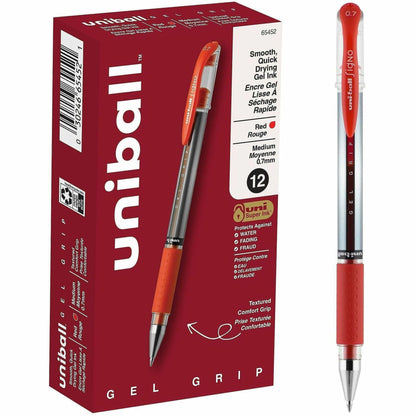 uniball™ GEL GRIP Gel Pens - 0.7 mm Pen Point - Red Ink - Gel-based, Pigment-based - Stainless Steel Tip - 12 / Dozen