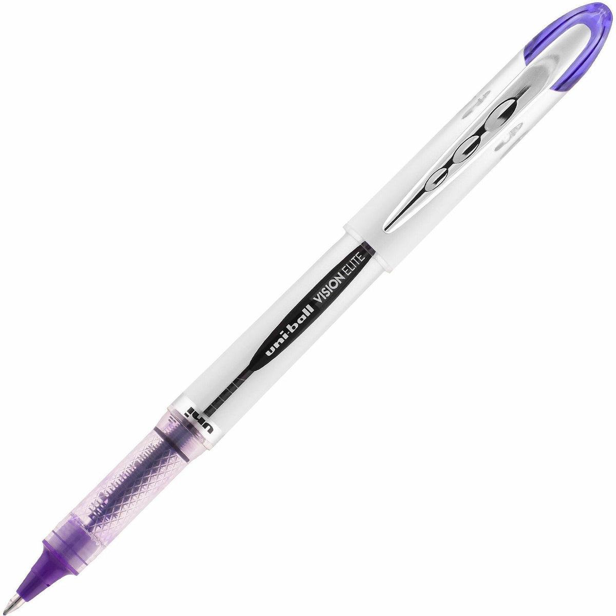 uniball™ Vision Elite Rollerball Pen - 0.8 mm Bold Pen Point - Refillable - Violet Ink - Gel-based - Light Gray Barrel -