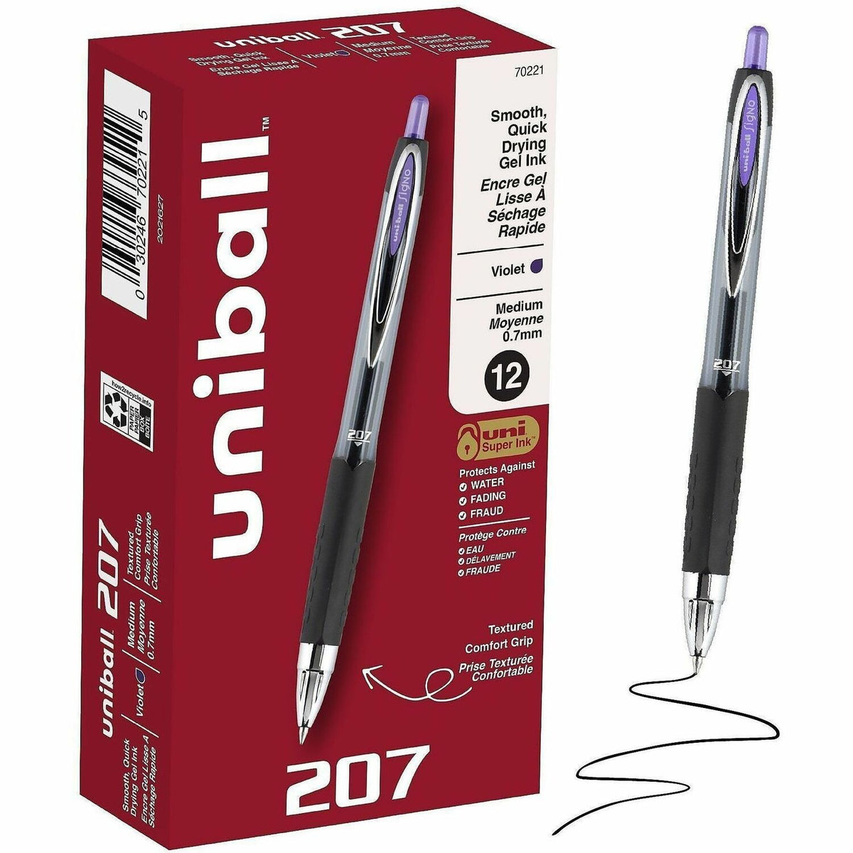 uniball™ 207 Gel Pen - 0.7 mm Medium Pen Point - Refillable - Retractable - Violet Ink - Gel-based - Translucent Barrel 