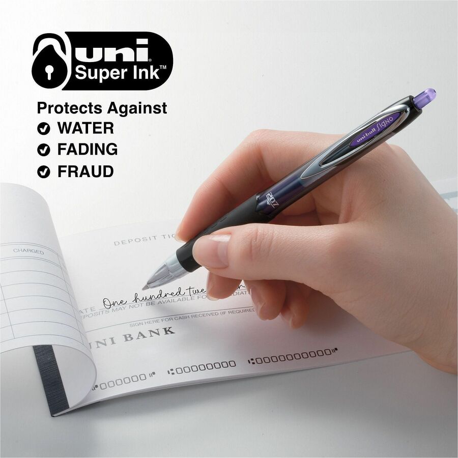 uniball™ 207 Gel Pen - 0.7 mm Medium Pen Point - Refillable - Retractable - Violet Ink - Gel-based - Translucent Barrel 