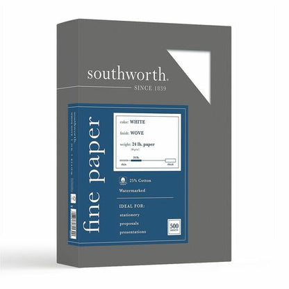 Southworth 25% Cotton Business Paper - Letter - 8 1/2" x 11" - 24 lb Basis Weight - Wove - FSC - 1 Box