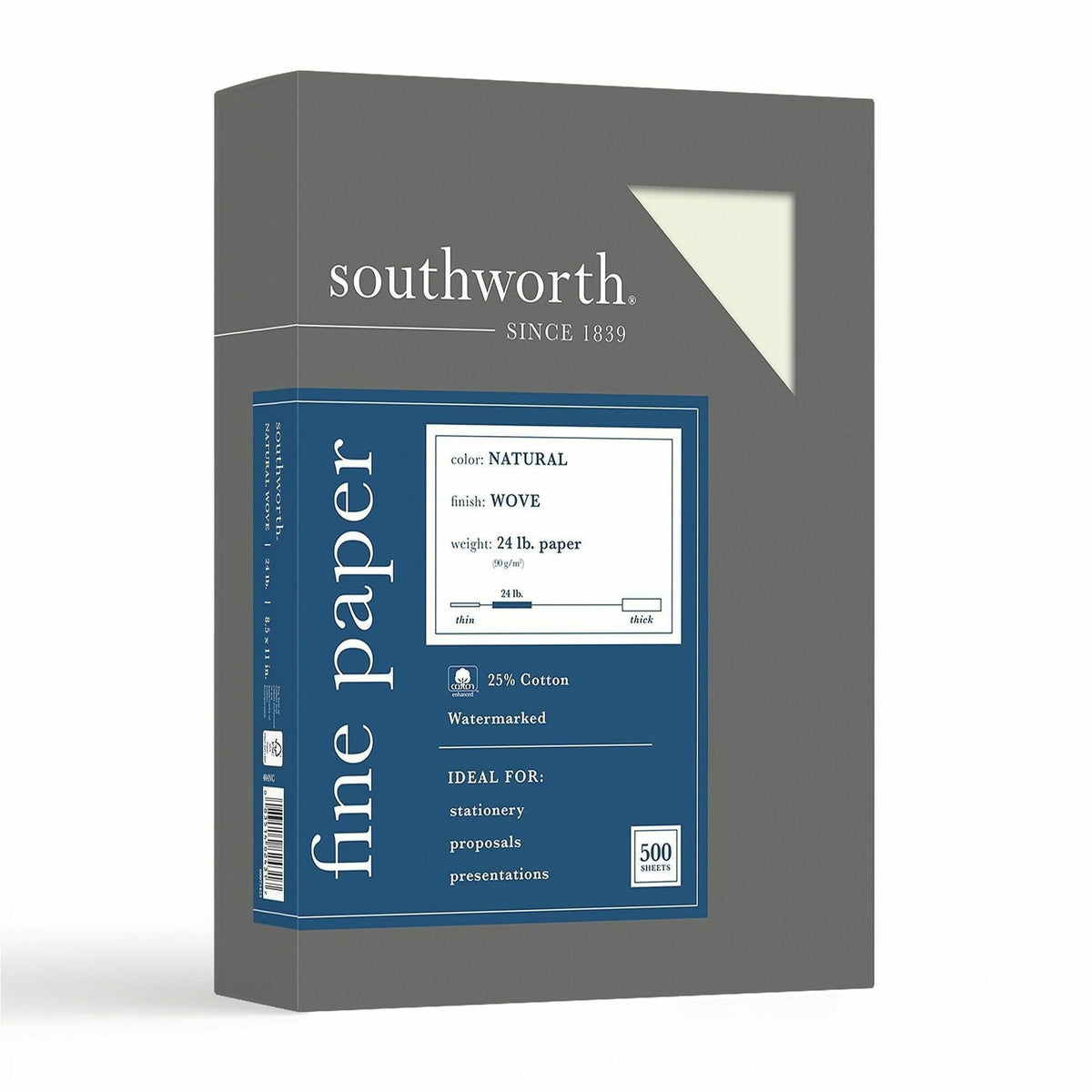 Southworth 25% Cotton Business Paper - Letter - 8 1/2" x 11" - 24 lb Basis Weight - Wove - FSC - 1 Box