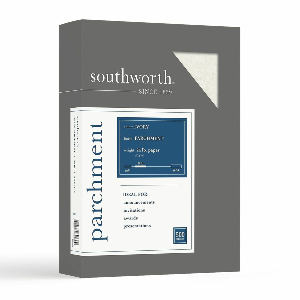 Southworth Parchment Specialty Paper - Ivory - Letter - 8 1/2" x 11" - 24 lb Basis Weight - Parchment - Acid-free, Ligni