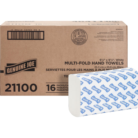 Genuine Joe Paper Towel Multi fold 250 sheets White - 1 Ply - Multifold - 9.20" Width x 9.40" Length - embossed design -
