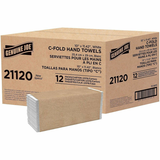 Genuine Joe Paper Towel C-fold 200 sheets White - 1 Ply - C-fold - 13" Width x 10" Length - embossed design - White - Fi