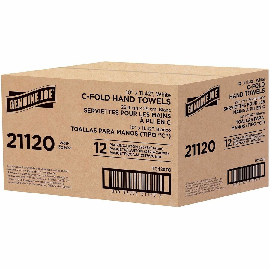 Genuine Joe Paper Towel C-fold 200 sheets White - 1 Ply - C-fold - 13" Width x 10" Length - embossed design - White - Fi