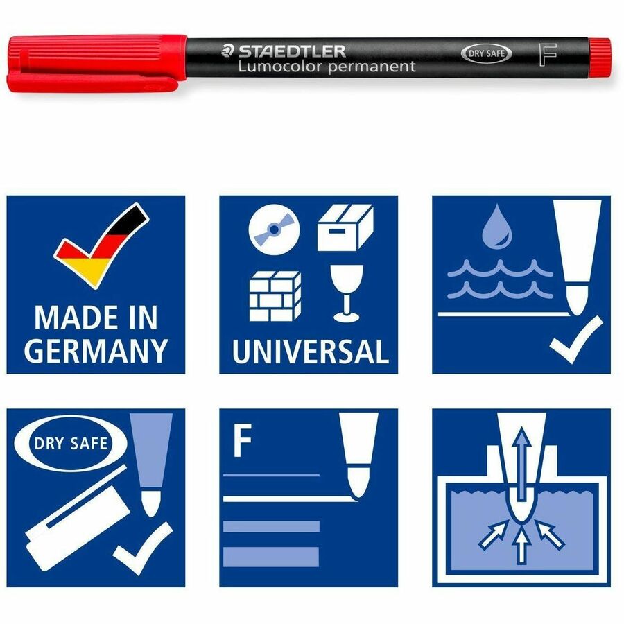 Lumocolor Permanent Pen 318 - Red, Blue, Green, Black Ink - Black Polypropylene Barrel - Writing - 4 / Set