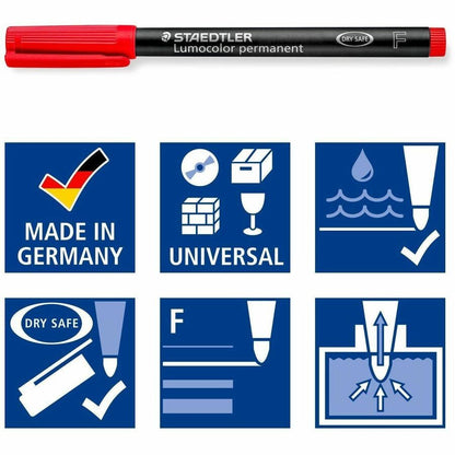 Lumocolor Permanent Pen 318 - Red, Blue, Green, Black Ink - Black Polypropylene Barrel - Writing - 4 / Set