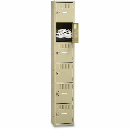 Tennsco 6-Tier No Legs Steel Box Lockers - Internal Size 12" Height x 12" Width x 18" Depth - Overall Size 72" Height x 