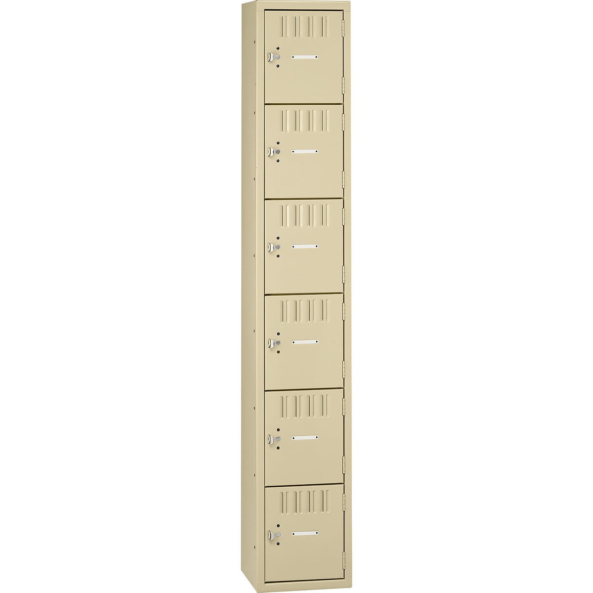 Tennsco 6-Tier No Legs Steel Box Lockers - Internal Size 12" Height x 12" Width x 18" Depth - Overall Size 72" Height x 