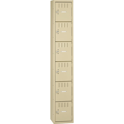 Tennsco 6-Tier No Legs Steel Box Lockers - Internal Size 12" Height x 12" Width x 18" Depth - Overall Size 72" Height x 