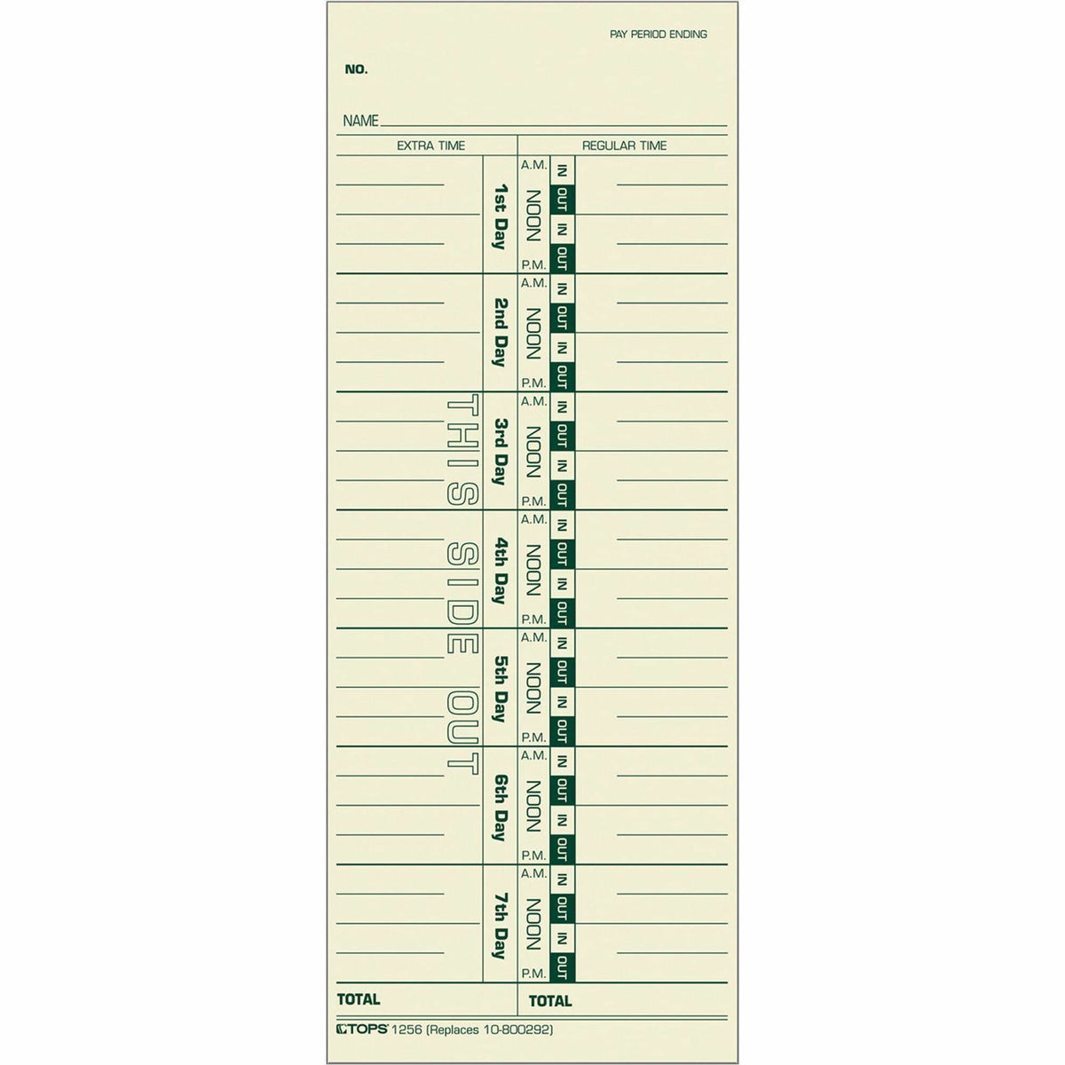 TOPS Regular/Overtime Weekly Time Cards - 3.50" x 9" Sheet Size - Manila - Manila Sheet(s) - Green Print Color - 500 / B