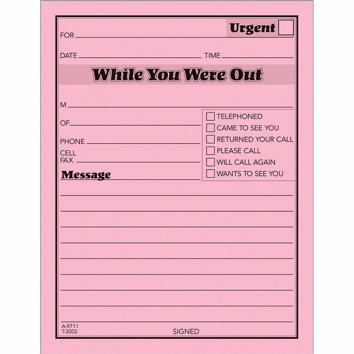 TOPS While You Were Out Message Pads - 50 Sheet(s) - Gummed - 5.50" x 4.25" Sheet Size - Pink - Pink Sheet(s) - Black Pr