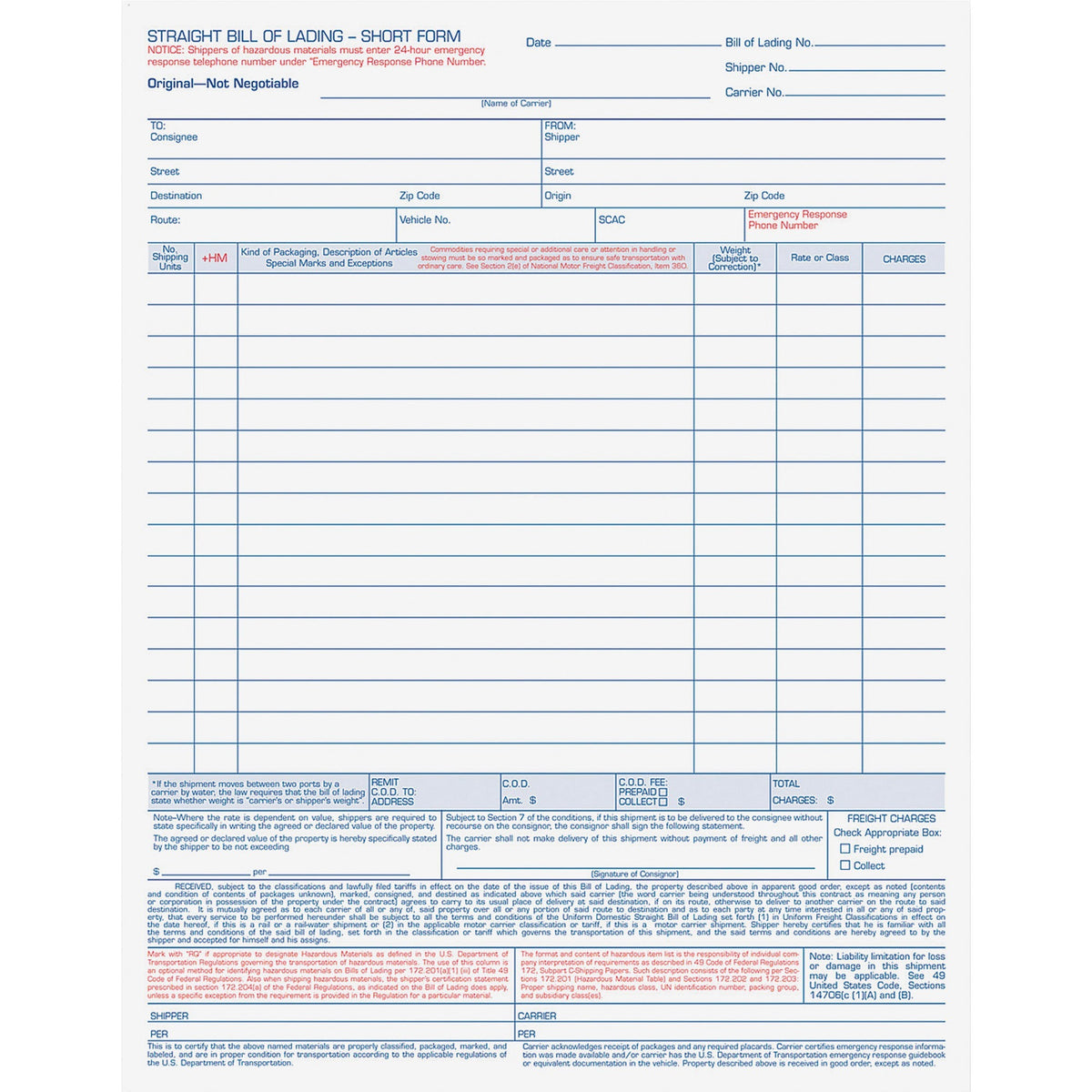 TOPS Bill-of-Lading Snap off 4-part Form Sets - 4 Part - Carbonless Copy - 11.44" x 8.50" Sheet Size - White Sheet(s) - 