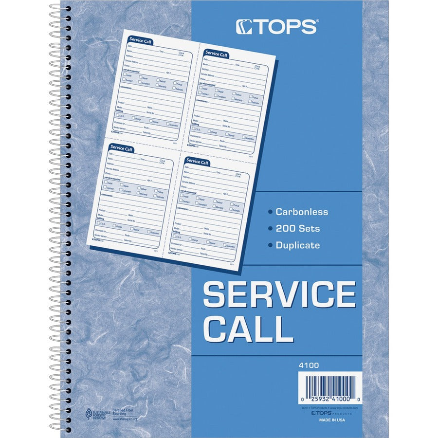 TOPS Service Call 2-part Spiral Message Slip Book - 200 Sheet(s) - Spiral Bound - 2 Part - Carbonless Copy - 5.50" x 4" 