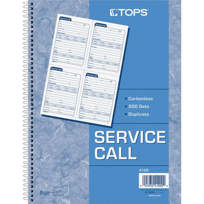 TOPS Service Call 2-part Spiral Message Slip Book - 200 Sheet(s) - Spiral Bound - 2 Part - Carbonless Copy - 5.50" x 4" 