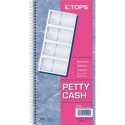 TOPS Duplicate Petty Cash Book - Wire Bound - 2 Part - Carbonless Copy - 2.75" x 5" Form Size - 5.50" x 11" Sheet Size -