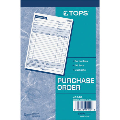 TOPS Carbonless 2-Part Purchase Order Books - 50 Sheet(s) - 2 Part - Carbonless Copy - 5.56" x 7.93" Sheet Size - Assort