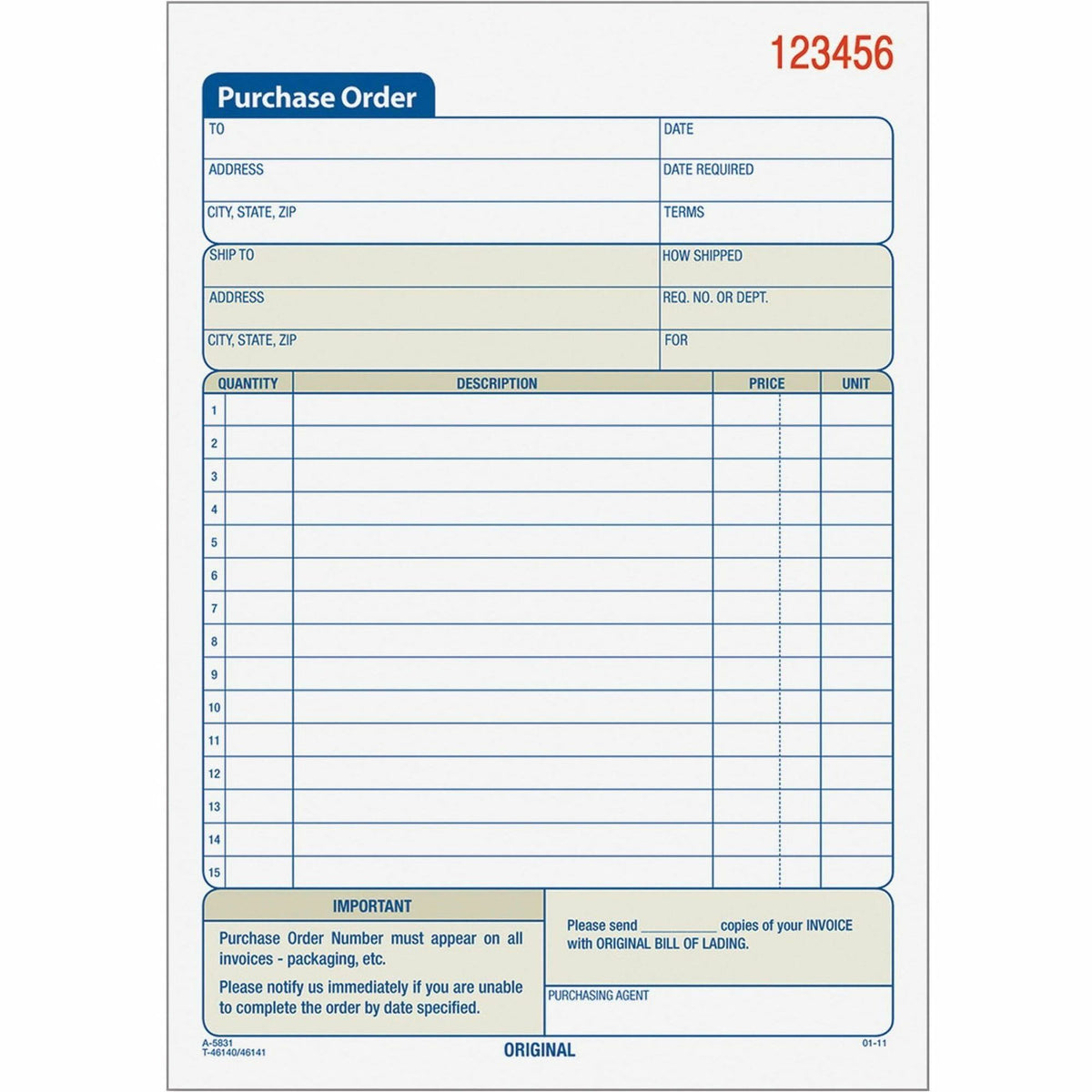 TOPS Carbonless 3-Part Purchase Order Books - 50 Sheet(s) - 3 Part - Carbonless Copy - 5.56" x 7.93" Sheet Size - Assort