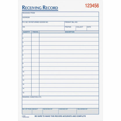 TOPS Carbonless Receiving Record Forms - 3 Part - Carbonless Copy - 5.56" x 8.44" Sheet Size - 2 x Holes - Assorted Shee